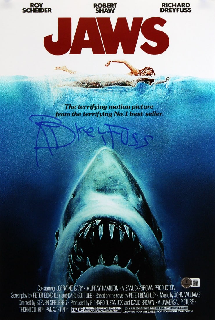 12x18 Mini Jaws Poster Signed by Richard Dreyfuss Beckett Authenticated (1 of 2)