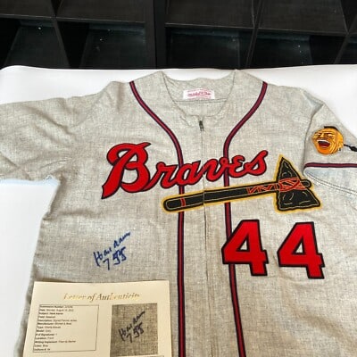 Signed Hank Aaron Milwaukee Braves Mitchell Ness 755 Home Run Jersey JSA COA (1 of 10)