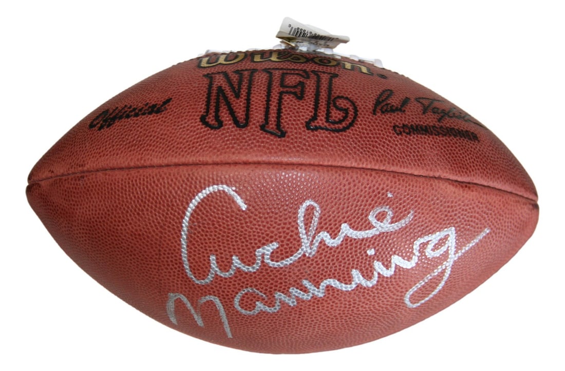 Beckett Authenticated Archie Manning Saints NFL Leather Football: Beckett Authenticated Archie Manning Saints NFL Leather Football This official NFL leather football has been hand-signed by Archie Manning, the renowned quarterback for the New Orleans Saints. The aut