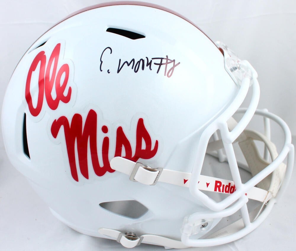 Elijah Moore signed Ole Miss Rebels full size white speed helmet Beckett holo (1 of 5)