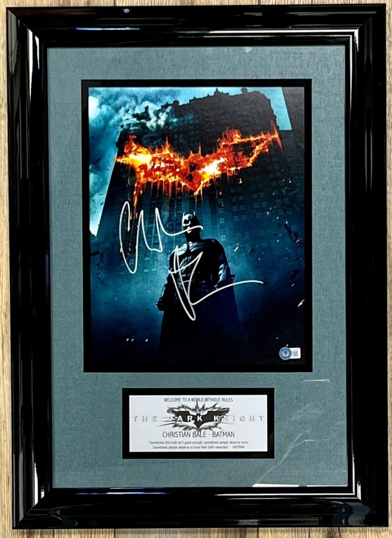 Christian Bale Batman Signed 11x14 Framed Display Beckett Authenticated: Christian Bale Batman Signed 11x14 Framed Display Beckett Authenticated This stunning custom framed display features an 11x14 photograph of Christian Bale, renowned for his role as Batman, beautifully