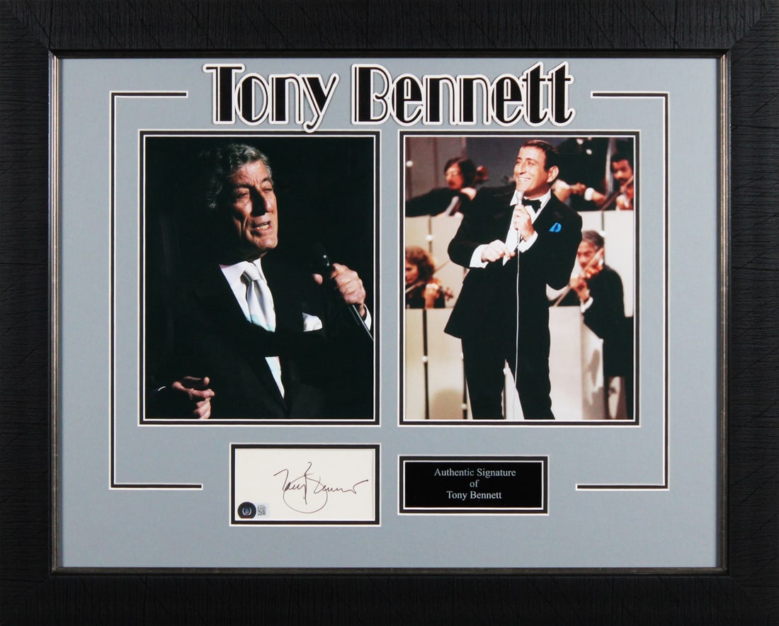 Tony Bennett Signed 3x5 Index Card Framed Display with BAS Authentication: Tony Bennett Signed 3x5 Index Card Framed Display with BAS Authentication This stunning framed display features an authentic autograph from the legendary Tony Bennett on a 3x5 index card. The item is 