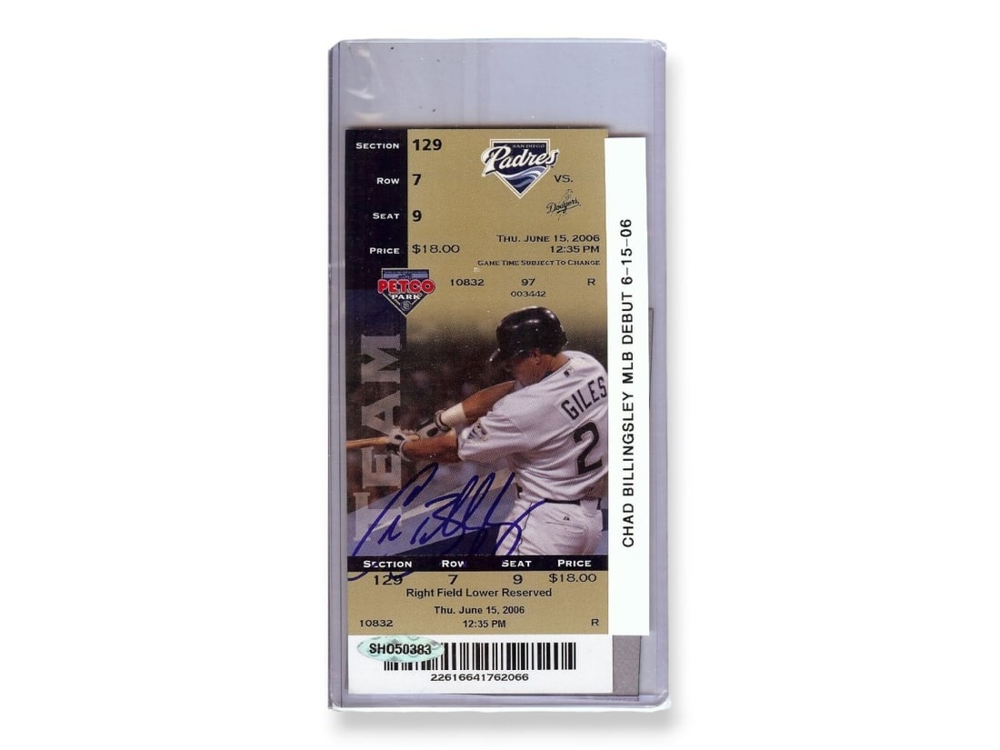 Chad Billingsley Autographed Ticket Stub Dodgers MLB Debut 6/15/06 UDA (1 of 2)