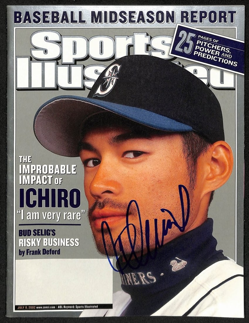 Ichiro Suzuki HOF Signed Sports Illustrated Magazine 8/8/2002 JSA Authenticated: Ichiro Suzuki HOF Signed Sports Illustrated Magazine 8/8/2002 JSA Authenticated Celebrate the legacy of Ichiro Suzuki with this autographed Sports Illustrated magazine from August 8, 2002. This origin