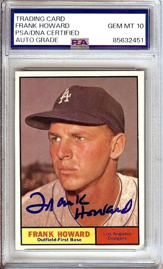 Frank Howard 1961 Topps Signed Gem Mint 10 Dodgers Card: Frank Howard 1961 Topps Signed Gem Mint 10 Dodgers Card This is a 1961 Topps signed autographed baseball card of Frank Howard, featuring card number 280. Graded as Gem Mint 10 by PSA, this collectible