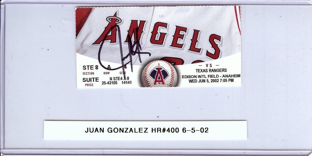 Juan Gonzalez Autographed Ticket Stub 400th HR Texas Rangers JSA (1 of 3)