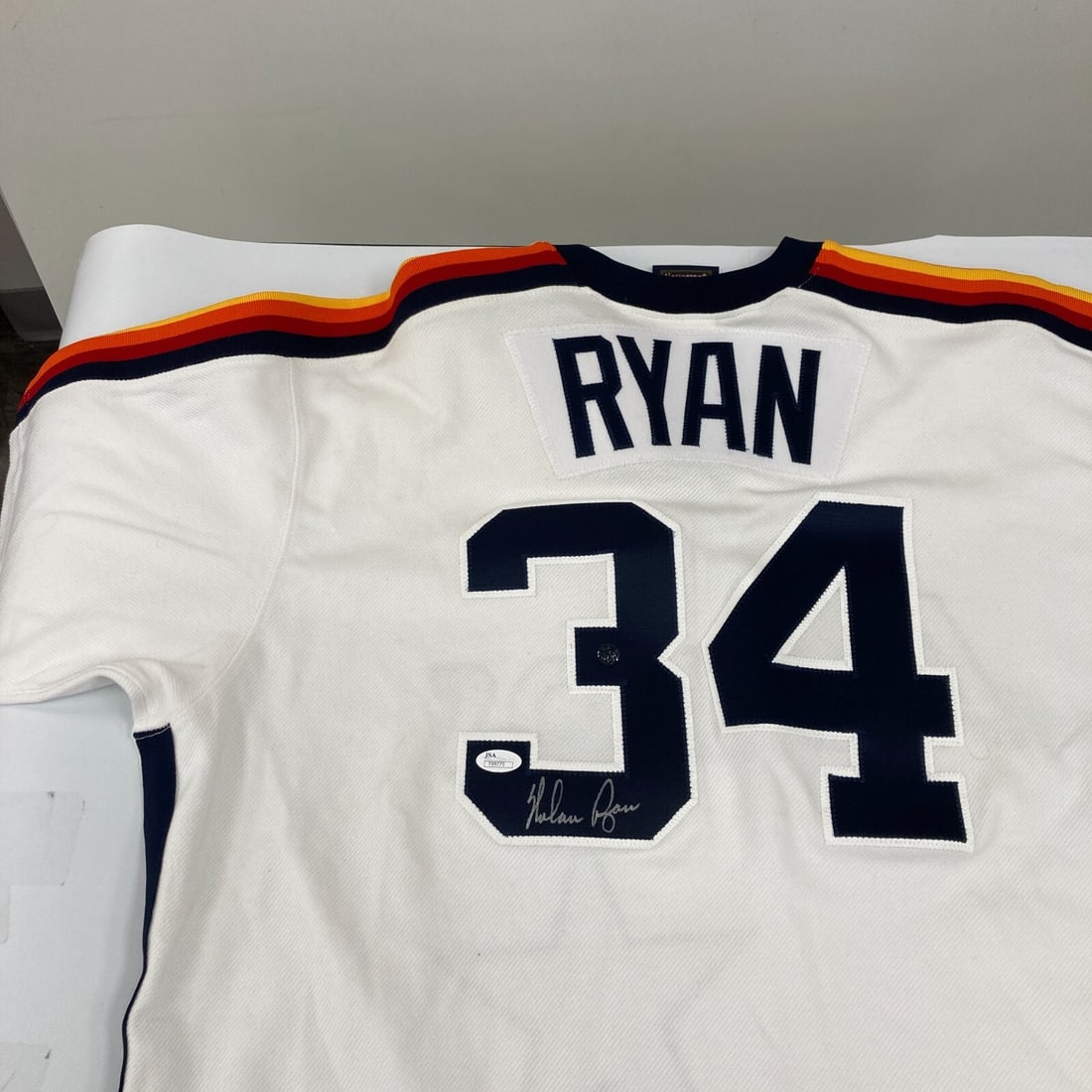 Nolan Ryan Signed Majestic Cooperstown Astros Jersey with JSA Authentication: Nolan Ryan Signed Majestic Cooperstown Astros Jersey with JSA Authentication Own a piece of baseball history with this authentic Majestic Cooperstown jersey signed by legendary pitcher Nolan Ryan. Thi