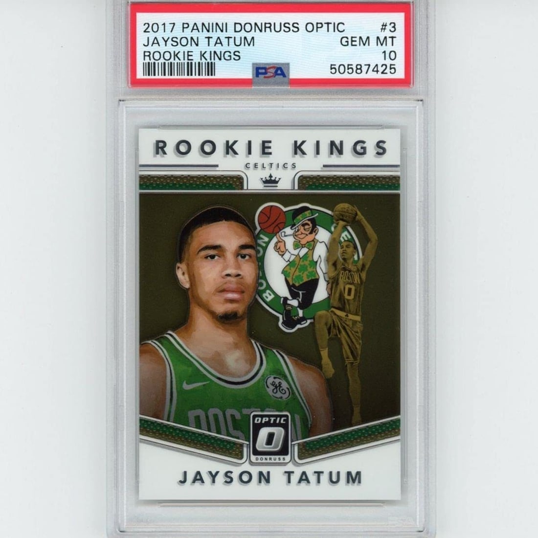 2017-18 Panini Donruss Optic Jayson Tatum PSA 10 Rookie Kings Card: 2017-18 Panini Donruss Optic Jayson Tatum PSA 10 Rookie Kings Card This graded 2017-18 Panini Donruss Optic Jayson Tatum #3 Rookie Kings card is a must-have for any basketball fan. The card has receiv