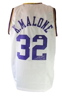 Utah Jazz Karl Malone autographed white custom jersey JSA (1 of 7)
