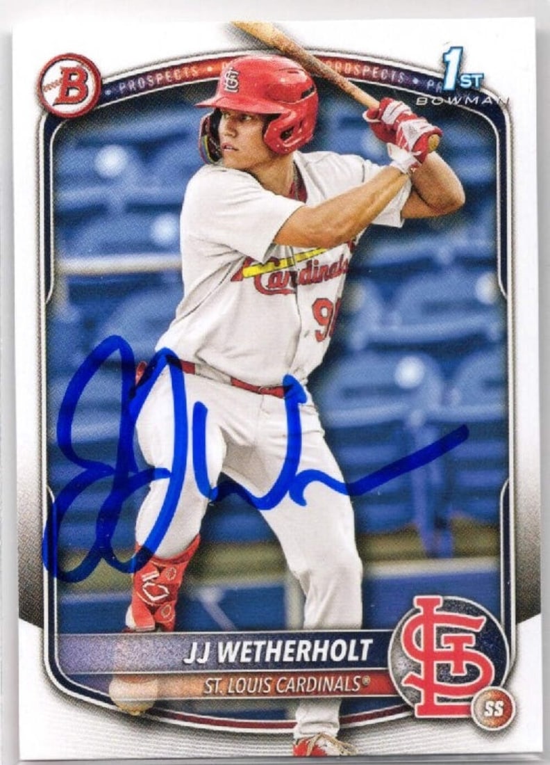 2025 Topps Bowman JJ Wetherholt #BP22 Signed Rookie Card St Louis Cardinals (1 of 2)