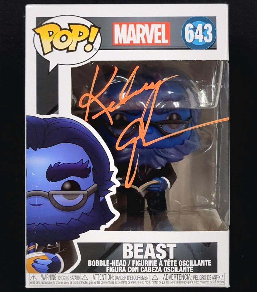Beckett Authenticated Kelsey Grammer Autographed X-Men Beast Funko Pop Figure: Beckett Authenticated Kelsey Grammer Autographed X-Men Beast Funko Pop Figure This is an original Funko Pop! figure of Beast from X-Men, signed by Kelsey Grammer with an orange autograph. The item is 