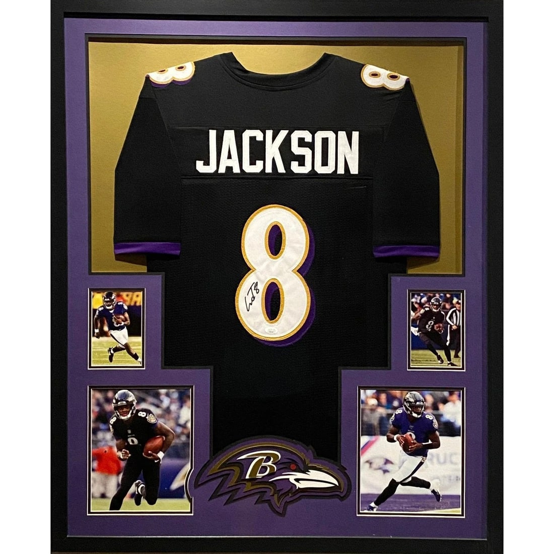Framed Baltimore Ravens Jersey Signed by Lamar Jackson with JSA Authentication: Framed Baltimore Ravens Jersey Signed by Lamar Jackson with JSA Authentication This framed Baltimore Ravens jersey features the authentic autograph of Lamar Jackson, professionally authenticated by JS