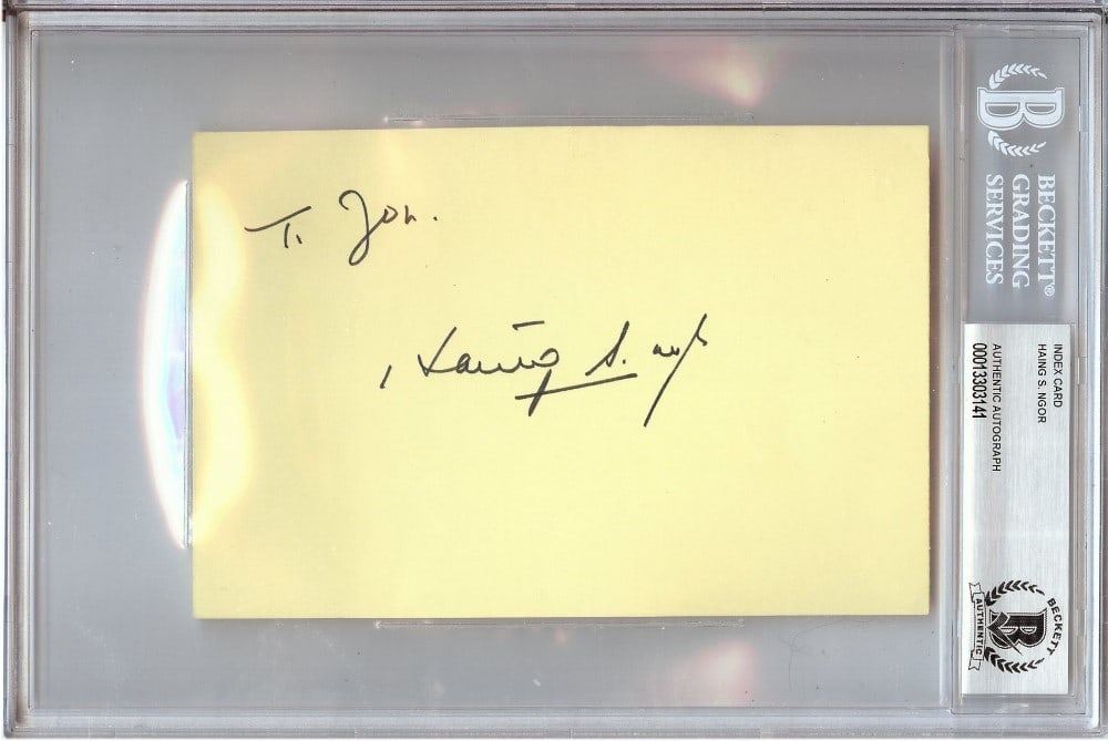 Haing S Ngor Signed 4x6 Index Card Beckett Authenticated The Killing Fields: Haing S Ngor Signed 4x6 Index Card Beckett Authenticated The Killing Fields This is an original autographed index card signed by Haing S. Ngor, recognized for his role in The Killing Fields. The index