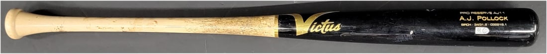 Victus Baseball Bat Used by A.J. Pollock Los Angeles Dodgers: Victus Baseball Bat Used by A.J. Pollock Los Angeles Dodgers This is a game-used Victus baseball bat associated with A.J. Pollock of the Los Angeles Dodgers. The bat is from the United States and is a