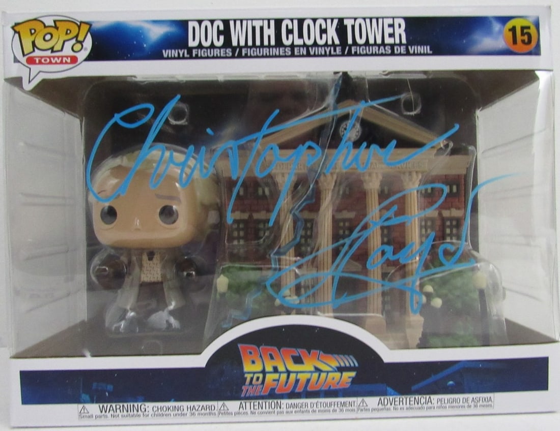 Christopher Lloyd Autographed Funko Pop #15 Doc JSA Certified: Christopher Lloyd Autographed Funko Pop #15 Doc JSA Certified This Christopher Lloyd Autographed Funko Pop #15 features the beloved character Doc from the iconic film, complete with the Clock Tower. I