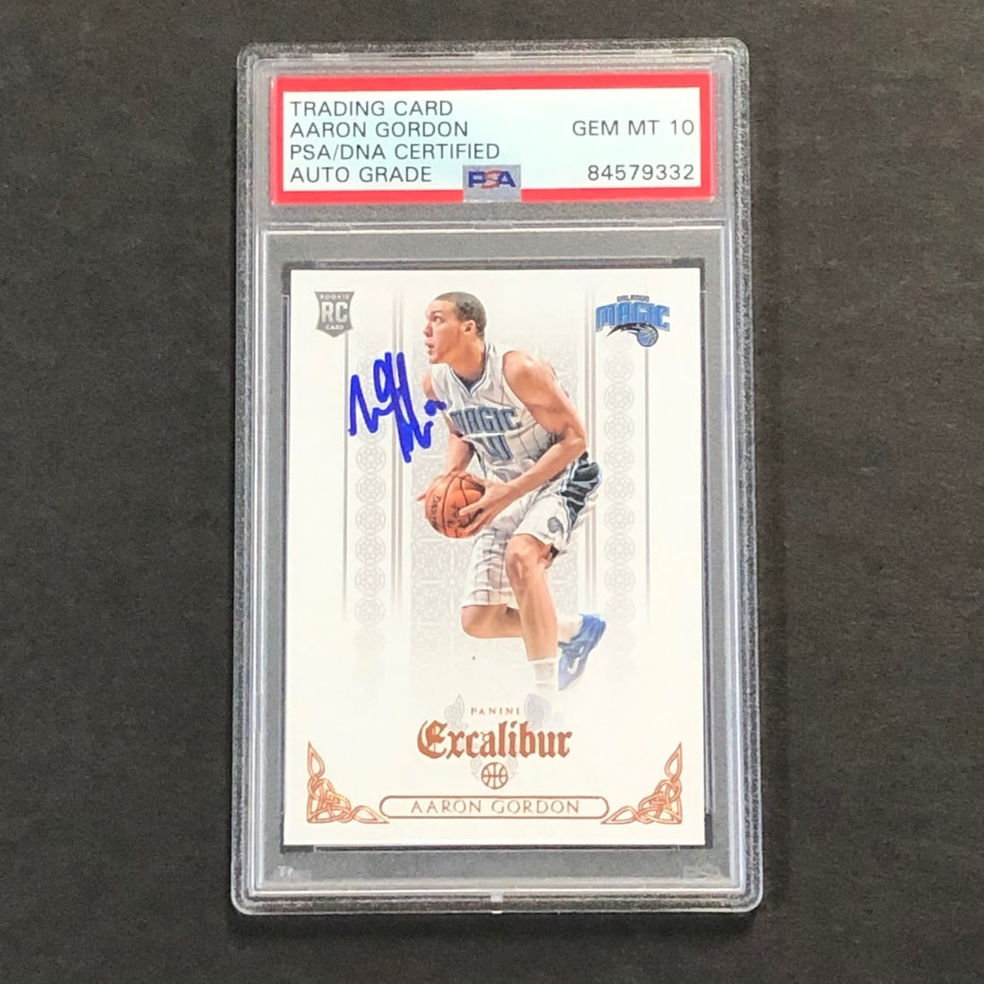 2014-15 Panini Excalibur Aaron Gordon Signed Card AUTO 10 PSA Slabbed: 2014-15 Panini Excalibur Aaron Gordon Signed Card AUTO 10 PSA Slabbed This listing features a 2014-15 Panini Excalibur #153 basketball card signed by Aaron Gordon, who is known for his time with the O
