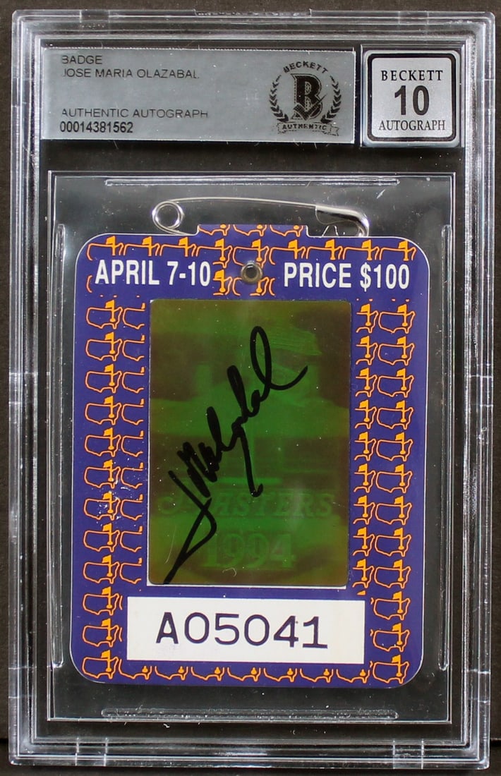 Jose Maria Olazabal 1994 Masters Badge Signed Gem Mint 10 BAS (1 of 2)