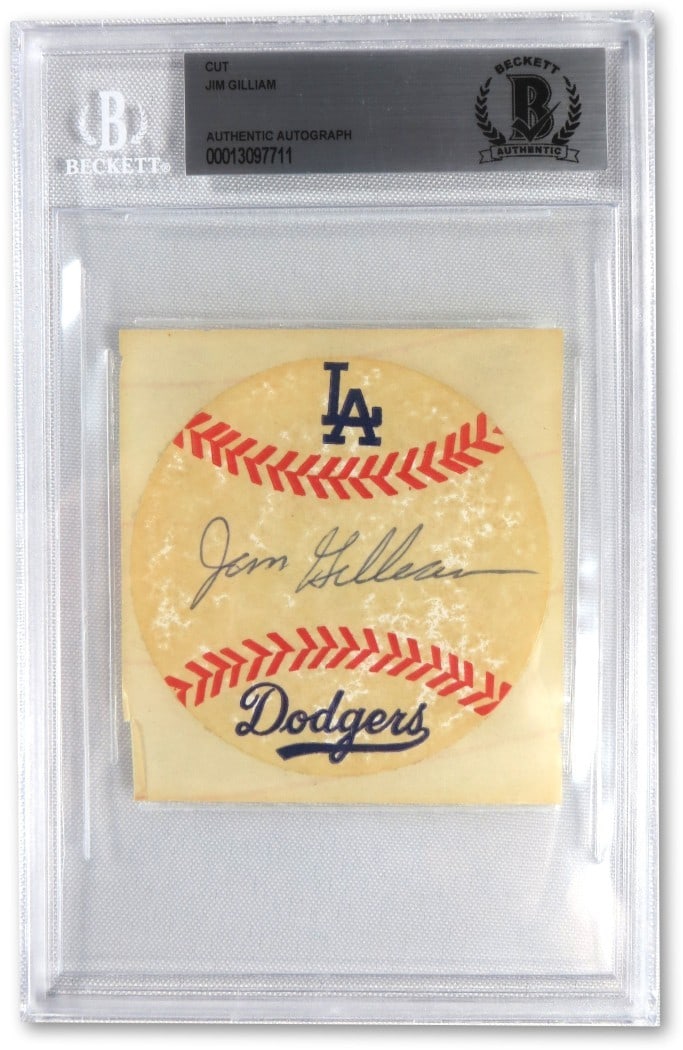 Jim Gilliam Autographed Cut Sticker Dodgers Beckett Authenticated (1 of 1)