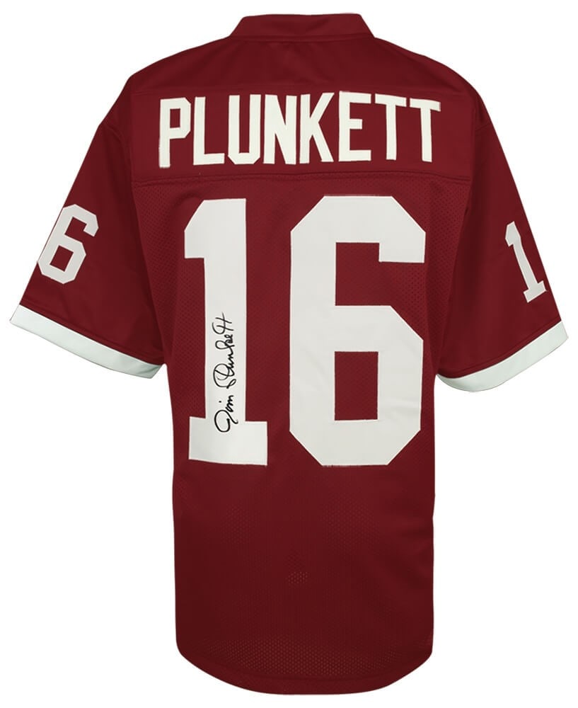 Jim Plunkett Signed Maroon Custom College Football Jersey Stanford Cardinals: Jim Plunkett Signed Maroon Custom College Football Jersey Stanford Cardinals Celebrate the legacy of Jim Plunkett with this signed maroon throwback custom college football jersey from his time with th