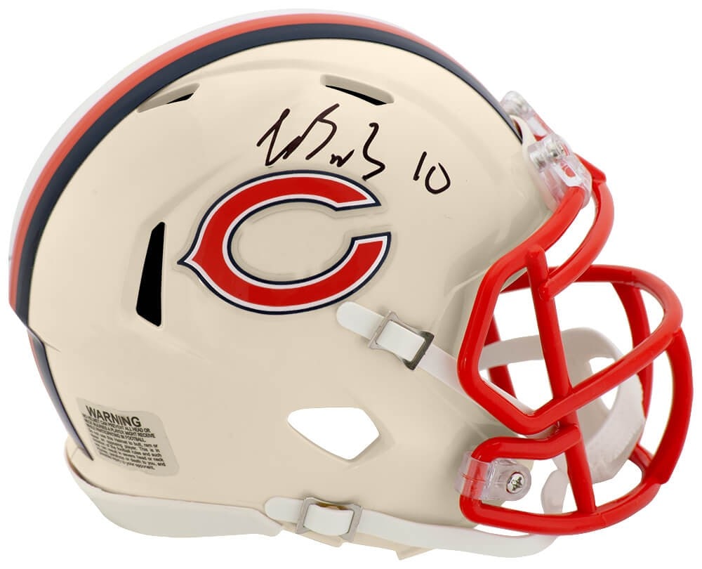 Chicago Bears Mini Helmet Autographed by Luther Burden III with COA: Chicago Bears Mini Helmet Autographed by Luther Burden III with COA This Chicago Bears Retro Riddell mini helmet is hand-signed by Luther Burden III. The helmet is a specialty item and is accompanied 