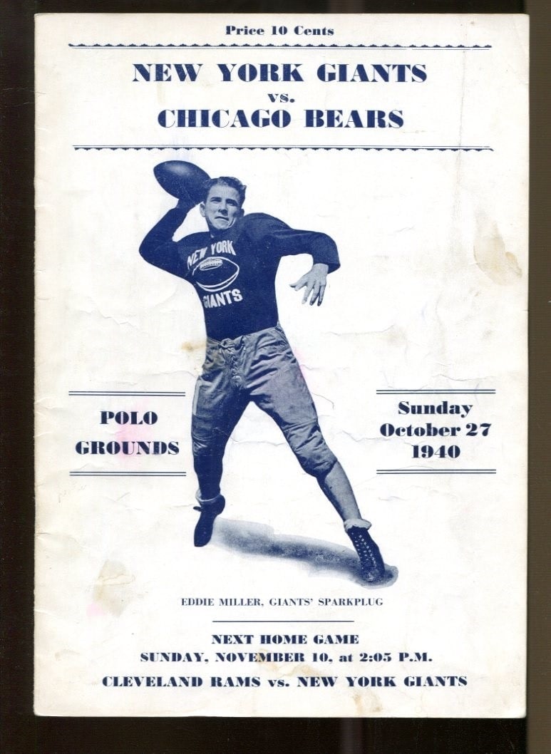 Football Program New York Giants Bears October 1940 Polo Grounds Chicago Champs: Football Program New York Giants Bears October 1940 Polo Grounds Chicago Champs This is a pre-owned official program from the football game between the New York Giants and the Chicago Bears held on Oc