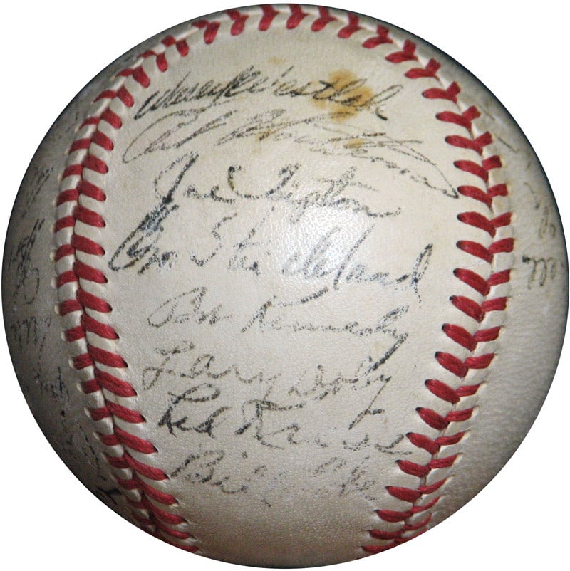 1953 Cleveland Indians Team Signed Baseball with JSA Authentication: 1953 Cleveland Indians Team Signed Baseball with JSA Authentication This authentic 1953 Cleveland Indians Team Signed American League baseball features the signatures of the entire team, authenticated
