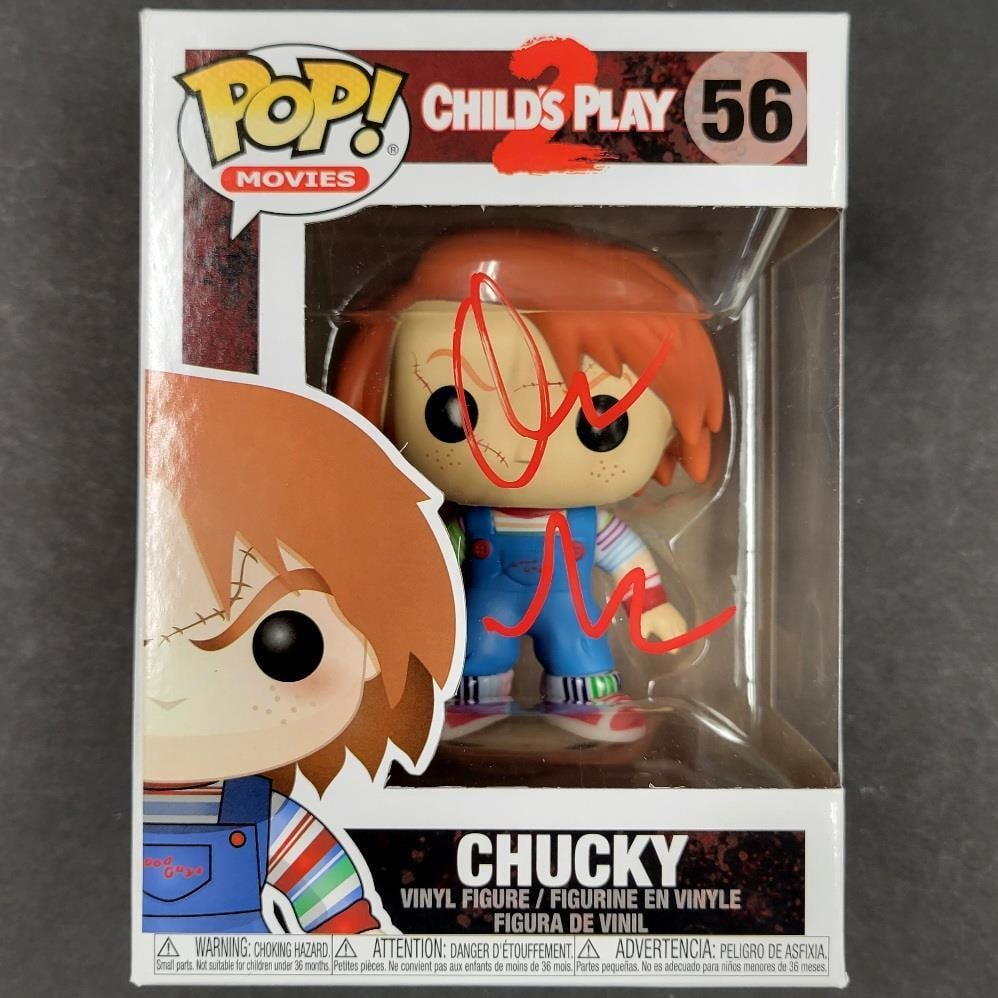 Autographed Chucky Funko Pop by Don Mancini from Child's Play 2 Beckett Authenticated: Autographed Chucky Funko Pop by Don Mancini from Child's Play 2 Beckett Authenticated This is an original Funko Pop figure from Child's Play 2, signed by Don Mancini. The autograph is authenticated by