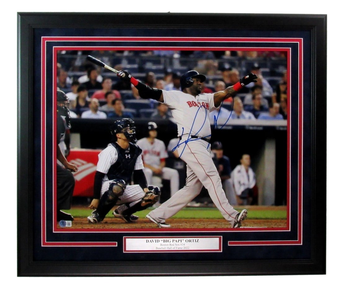 David Ortiz HOF Signed 16x20 Framed Photo Boston Red Sox Beckett Authenticated: David Ortiz HOF Signed 16x20 Framed Photo Boston Red Sox Beckett Authenticated Celebrate the legacy of David Ortiz with this framed autographed 16x20 photo, a must-have for any Boston Red Sox fan. Thi