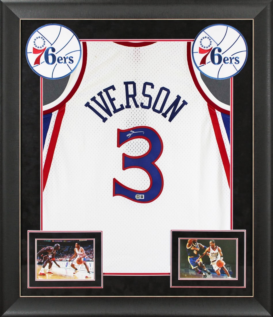 Allen Iverson Autographed 1996-97 Framed 76ers Jersey Beckett Witnessed (1 of 2)