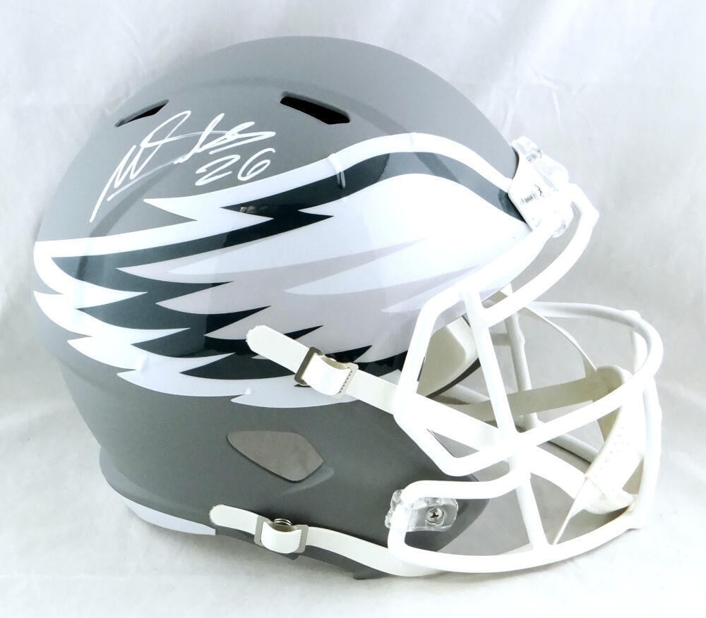 Miles Sanders Signed Philadelphia Eagles F/S AMP Speed Helmet JSA Authenticated: Miles Sanders Signed Philadelphia Eagles F/S AMP Speed Helmet JSA Authenticated This is an original Miles Sanders autographed full-size AMP speed helmet representing the Philadelphia Eagles. The item 
