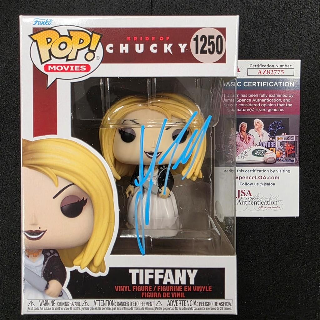 Bride of Chucky Tiffany Funko Pop 1250 Jennifer Tilly Blue Signature JSA Authenticated: Bride of Chucky Tiffany Funko Pop 1250 Jennifer Tilly Blue Signature JSA Authenticated This is an original Bride of Chucky Tiffany Funko Pop! figure, number 1250, hand-signed in blue by Jennifer Tilly