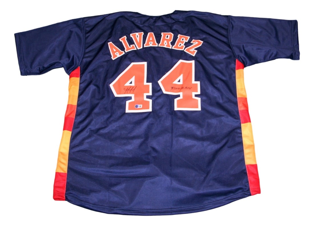 Houston Astros Jersey Signed by Yordan Alvarez with Inscription Beckett Authenticated: Houston Astros Jersey Signed by Yordan Alvarez with Inscription Beckett Authenticated This is an autographed alternate Houston Astros jersey signed by Yordan Alvarez. The signature has been authentica