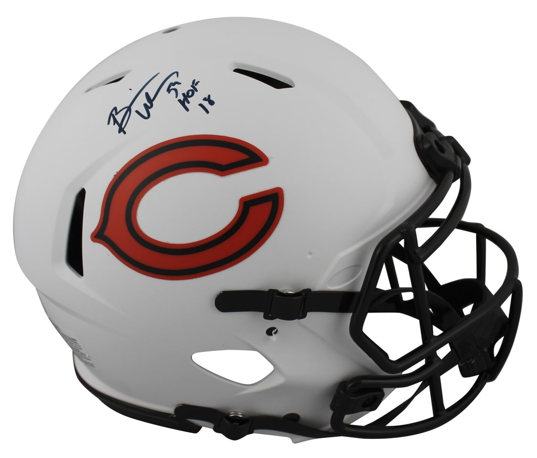Brian Urlacher Signed Chicago Bears Lunar Speed Proline Helmet With HOF 18 Inscription BAS: Brian Urlacher Signed Chicago Bears Lunar Speed Proline Helmet With HOF 18 Inscription BAS This is an authentic Lunar Riddell Full Size Speed Proline Helmet, personally signed by Brian Urlacher of the