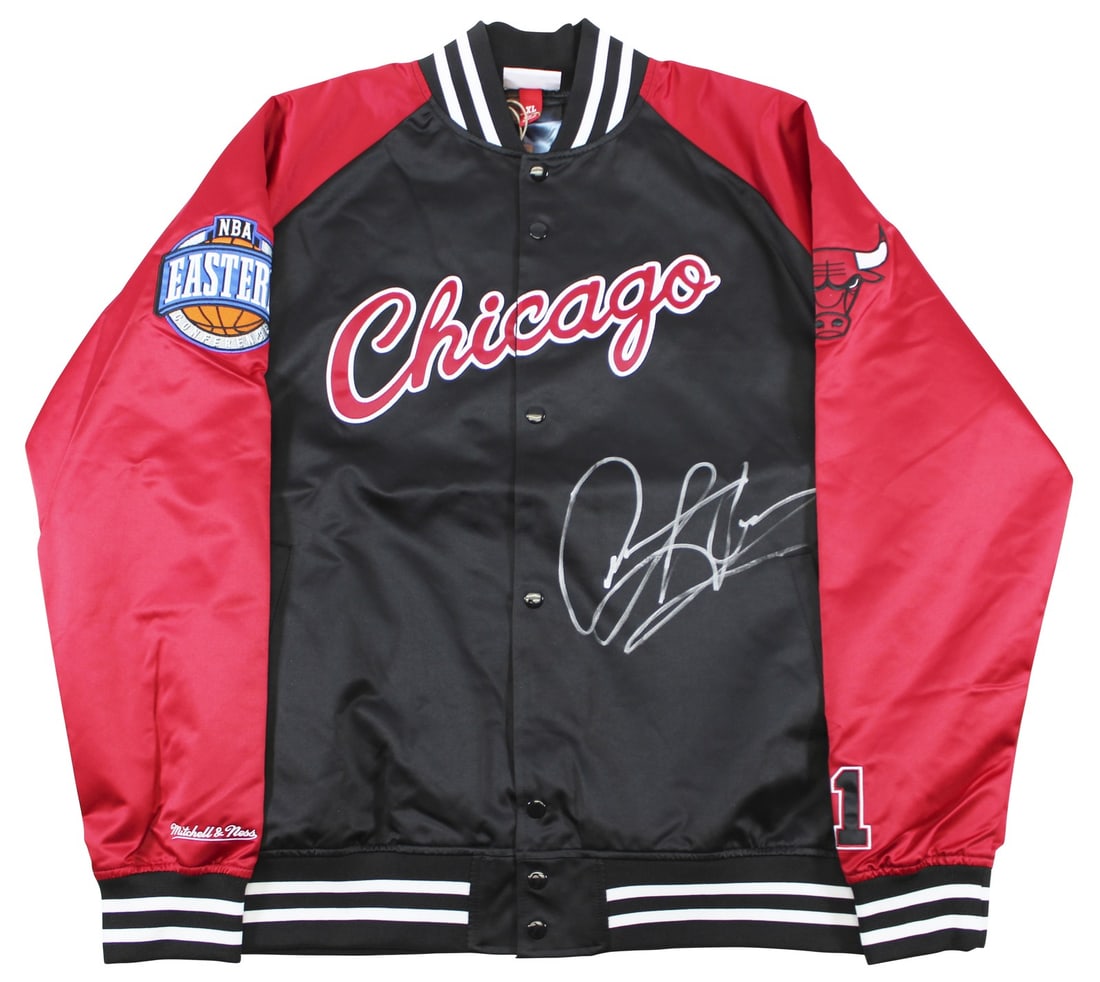Dennis Rodman Signed Chicago Bulls Mitchell & Ness Warmup Jacket BAS Authenticated: Dennis Rodman Signed Chicago Bulls Mitchell & Ness Warmup Jacket BAS Authenticated This authentic black Mitchell & Ness warmup jacket has been personally signed by Dennis Rodman of the Chicago Bulls. 