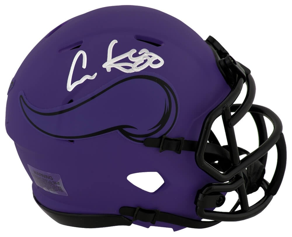 Cris Carter Signed Minnesota Vikings RAVE Mini Helmet with COA: Cris Carter Signed Minnesota Vikings RAVE Mini Helmet with COA This Minnesota Vikings RAVE Riddell Speed mini helmet is signed by Cris Carter, a celebrated Hall of Fame wide receiver. The helmet featu