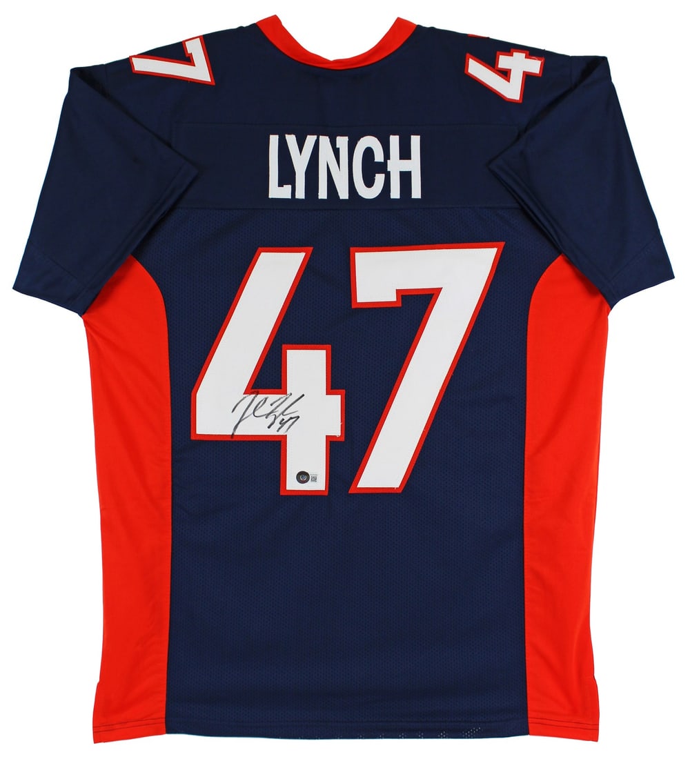John Lynch Signed Denver Broncos Navy Pro Jersey BAS Witnessed Authentication: John Lynch Signed Denver Broncos Navy Pro Jersey BAS Witnessed Authentication This authentic navy blue Pro Style jersey has been personally signed by John Lynch, former star of the Denver Broncos. It 