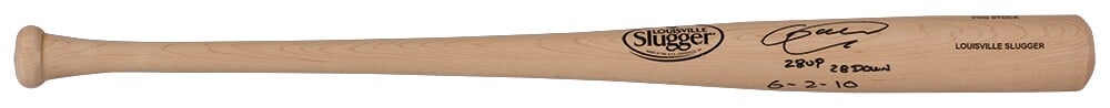 Armando Galarraga Signed Blonde Baseball Bat w/Inscription and COA: Armando Galarraga Signed Blonde Baseball Bat w/Inscription and COA This is an original signed Louisville Slugger Pro Stock blonde baseball bat by Armando Galarraga, featuring the inscription '28 Up 28