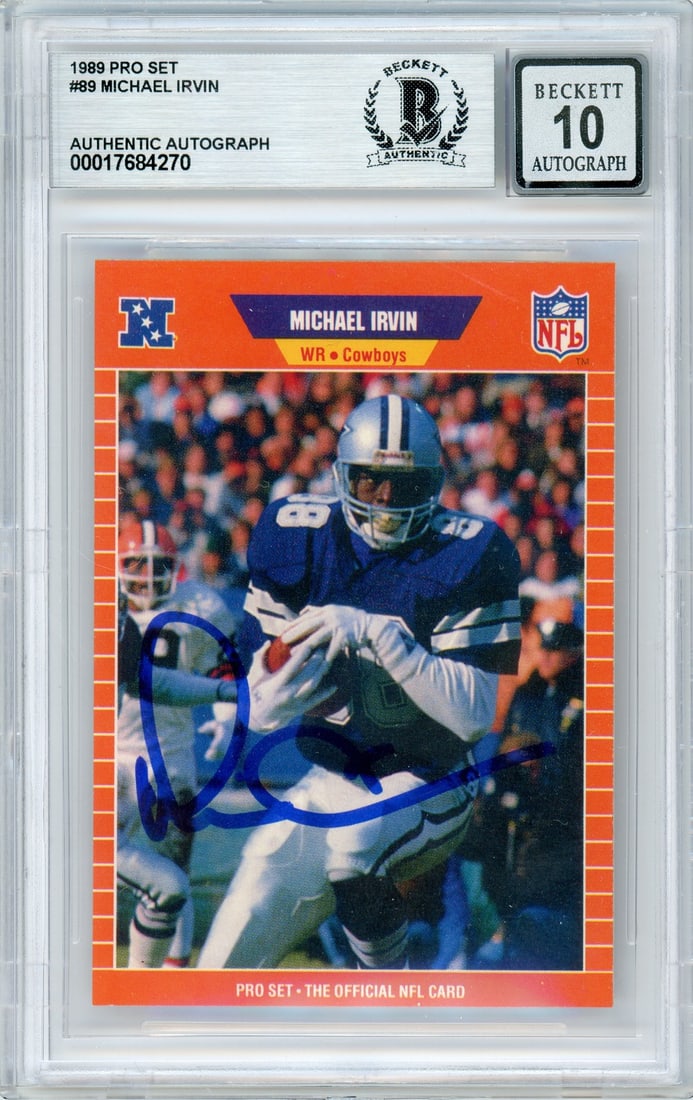 Michael Irvin Signed 1989 Pro Set #89 Football Card BGS Auto 10 Cowboys (1 of 2)