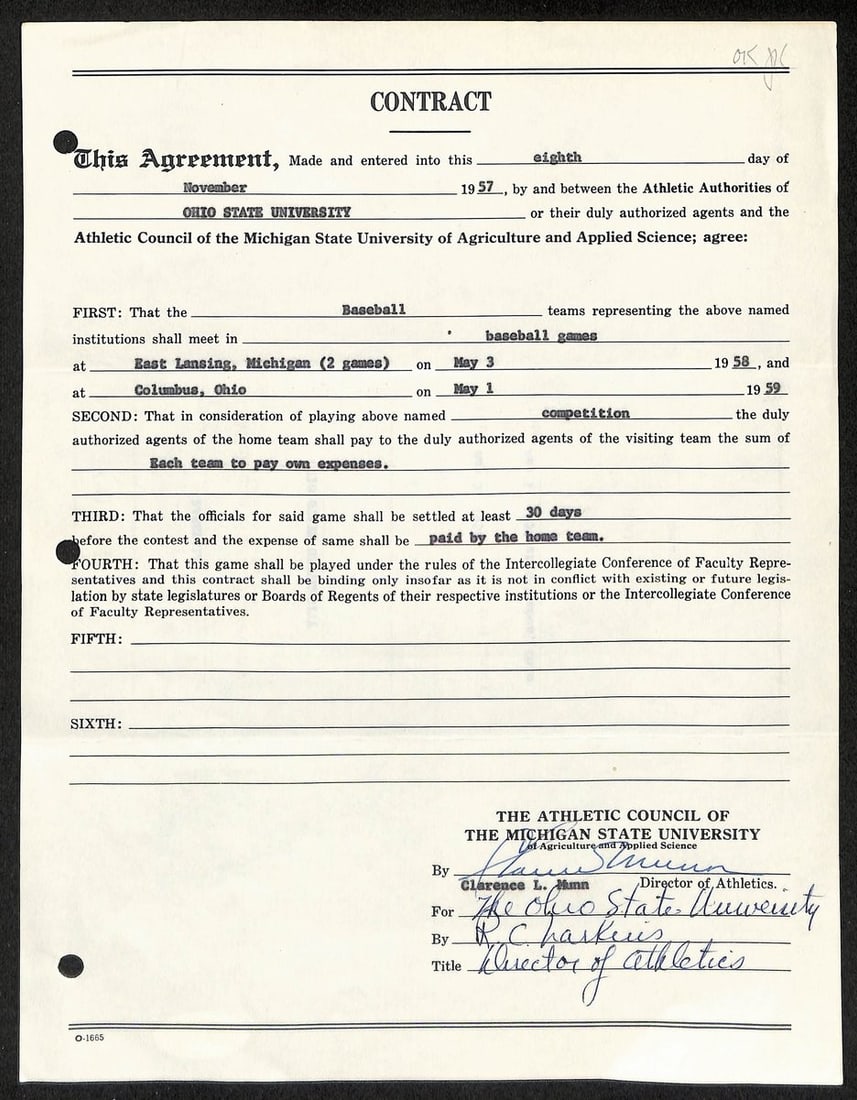 Autographed Biggie Munn Contract Michigan State JSA Authenticated Football Memorabilia (1 of 2)