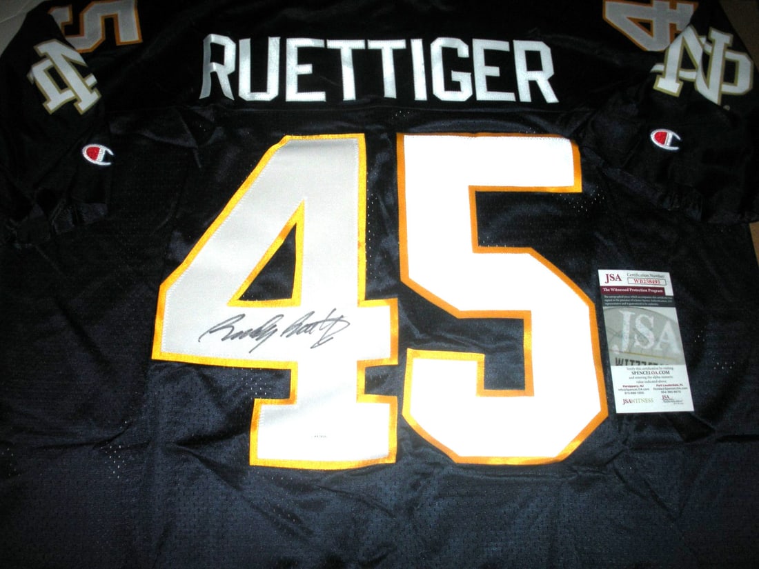 Rudy Ruettiger Autographed Notre Dame Champion Jersey With JSA COA (1 of 2)