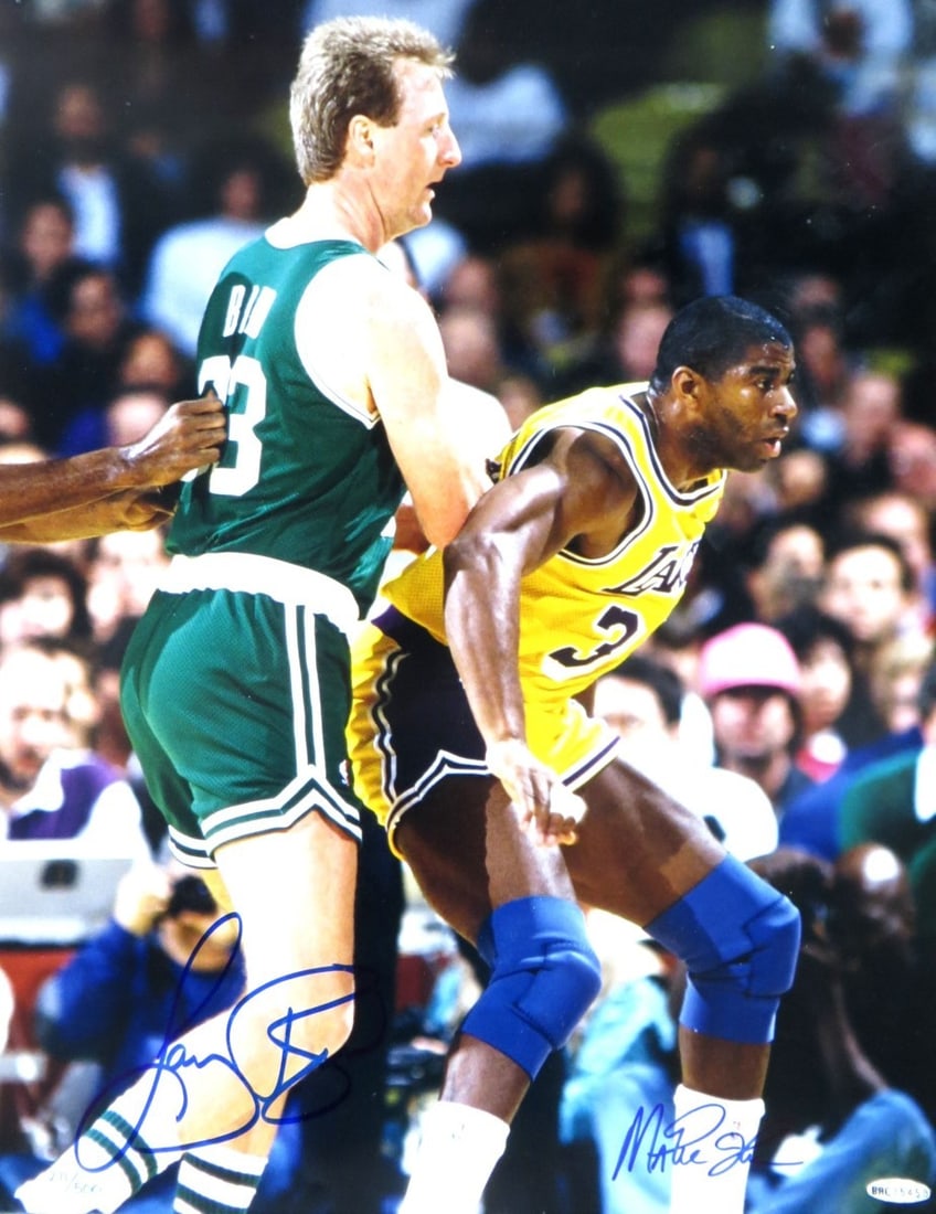 Magic Johnson Larry Bird Autographed 16X20 Photo UDA 271/500: Magic Johnson Larry Bird Autographed 16X20 Photo UDA 271/500 This is an original autographed 16X20 photo featuring basketball legends Magic Johnson and Larry Bird, authenticated by Upper Deck. The pho