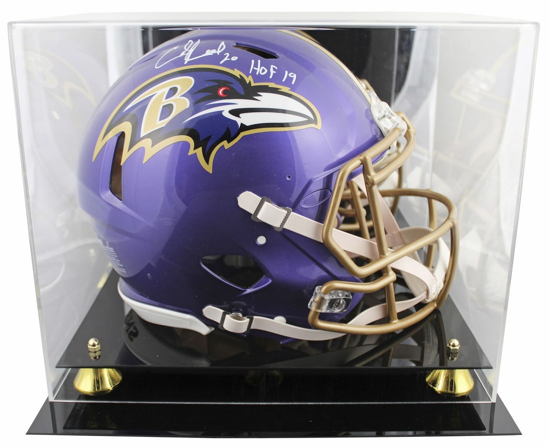 Ed Reed Signed Baltimore Ravens Flash Speed Helmet With HOF 19 Inscription BAS Case: Ed Reed Signed Baltimore Ravens Flash Speed Helmet With HOF 19 Inscription BAS Case This is an autographed Baltimore Ravens alternate Flash Riddell full-size Speed Proline helmet, personally signed by