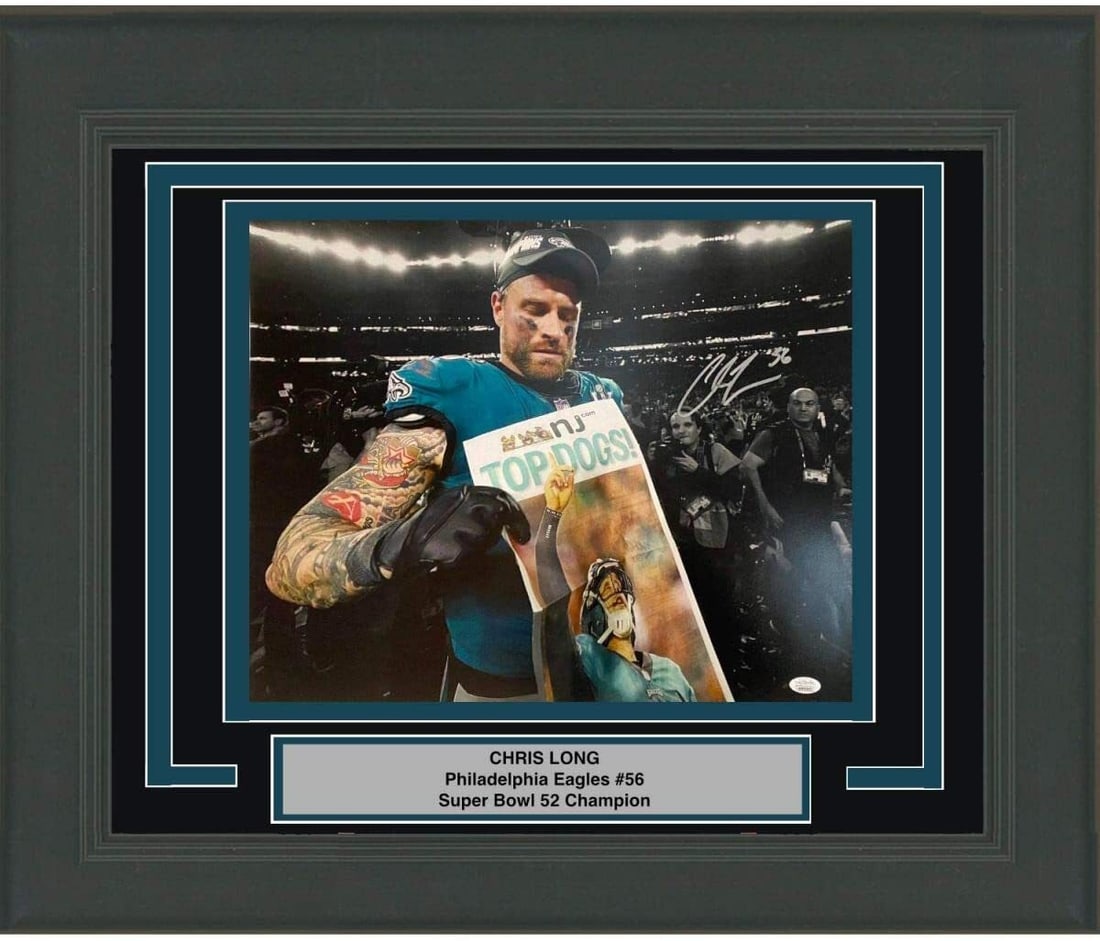Framed Autographed Chris Long Eagles Super Bowl 52 16x20 Photo JSA COA (1 of 1)