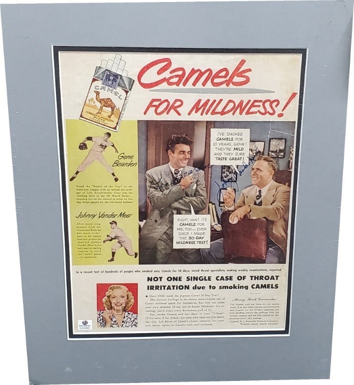 Gene Bearden Johnny Vander Meer Dual Autographed Camel Ad GAI Certified (1 of 4)