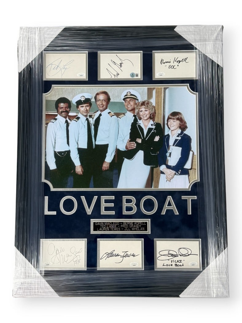 Love Boat Cast Cuts Signed Framed 6 Autographs JSA Certified: Love Boat Cast Cuts Signed Framed 6 Autographs JSA Certified This framed display features the autographs of the beloved cast members from the classic TV show "Love Boat." The piece includes signatures
