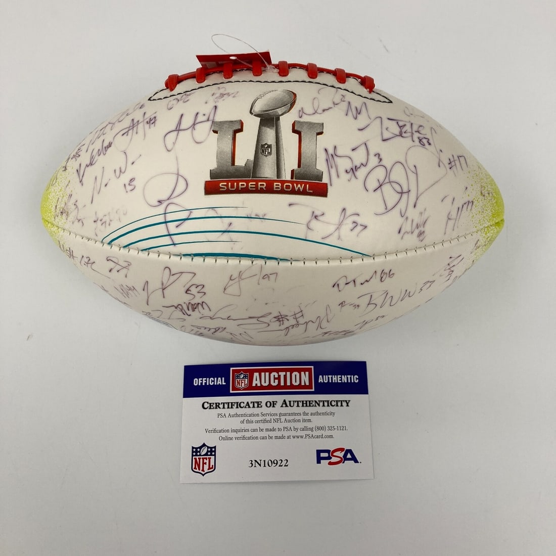 2017 Atlanta Falcons Team Signed Super Bowl LI Football PSA Authenticated: 2017 Atlanta Falcons Team Signed Super Bowl LI Football PSA Authenticated Celebrate the Atlanta Falcons' historic NFC Championship with this authentic Super Bowl LI commemorative football. This Wilson