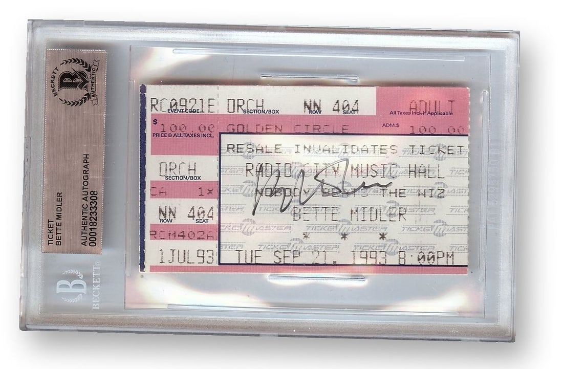 Bette Midler Autographed Ticket Stub 1993 Radio City Music Hall Beckett Authenticated (1 of 2)