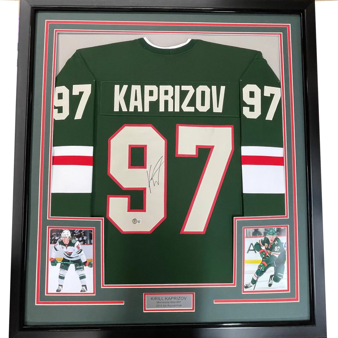 Framed Kirill Kaprizov Signed Jersey Minnesota Wild BAS COA: Framed Kirill Kaprizov Signed Jersey Minnesota Wild BAS COA Showcase your passion for hockey with this professionally framed autographed Kirill Kaprizov Minnesota Wild jersey. Measuring 35x39 inches, 