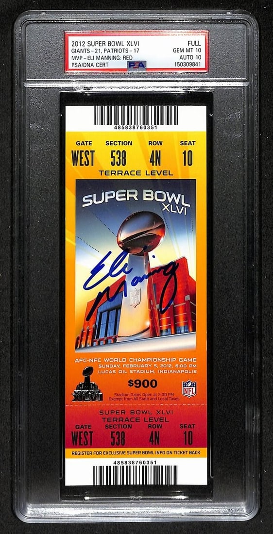 Eli Manning Autographed Super Bowl XLII Full Ticket PSA 10 Gem Mint Graded (1 of 2)