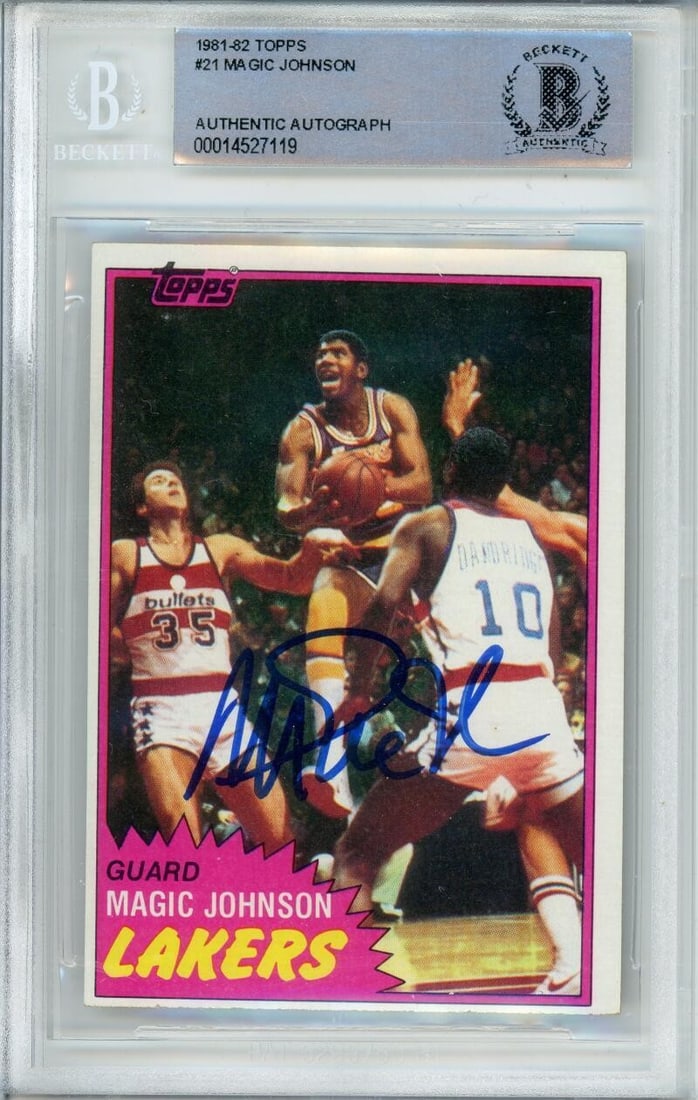 Magic Johnson Signed 1981 Topps Rookie Card BGS 10 Autograph Lakers: Magic Johnson Signed 1981 Topps Rookie Card BGS 10 Autograph Lakers This is an original 1981-82 Topps #21 Magic Johnson rookie card, featuring an authenticated autograph by Magic Johnson. The card is 
